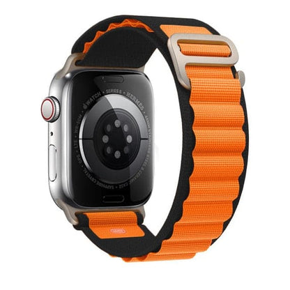 Black and Orange Alpine loop for Apple Watch 38 40 41 42 44 45 46 49 mm compatible series 1 2 3 4 5 6 7 8 9 10 SE and Ultra 1 2 - eWatch Band