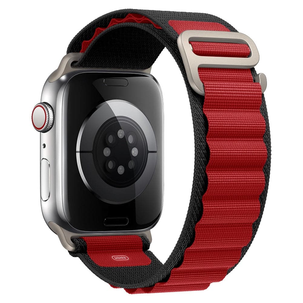 Black and Red Alpine loop for Apple Watch 38 40 41 42 44 45 46 49 mm compatible series 1 2 3 4 5 6 7 8 9 10 SE and Ultra 1 2 - eWatch Band