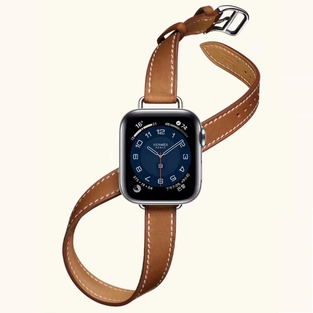 Best Apple Watch band 38 40 41 42 44 45 46 49 mm compatible series 1 2 3 4 5 6 7 8 9 10 SE and Ultra 1 2 Double Tour Leather Apple Watch Band - eWatch Band