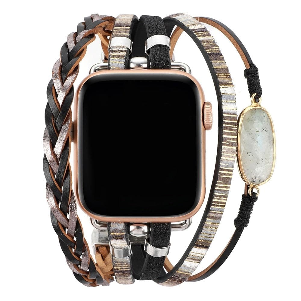 Apple Watch bands Black with white stone 38 40 41 42 44 45 46 49 mm compatible series 1 2 3 4 5 6 7 8 9 10 SE and Ultra 1 2 Pearl Apple Watch Band - eWatch Band