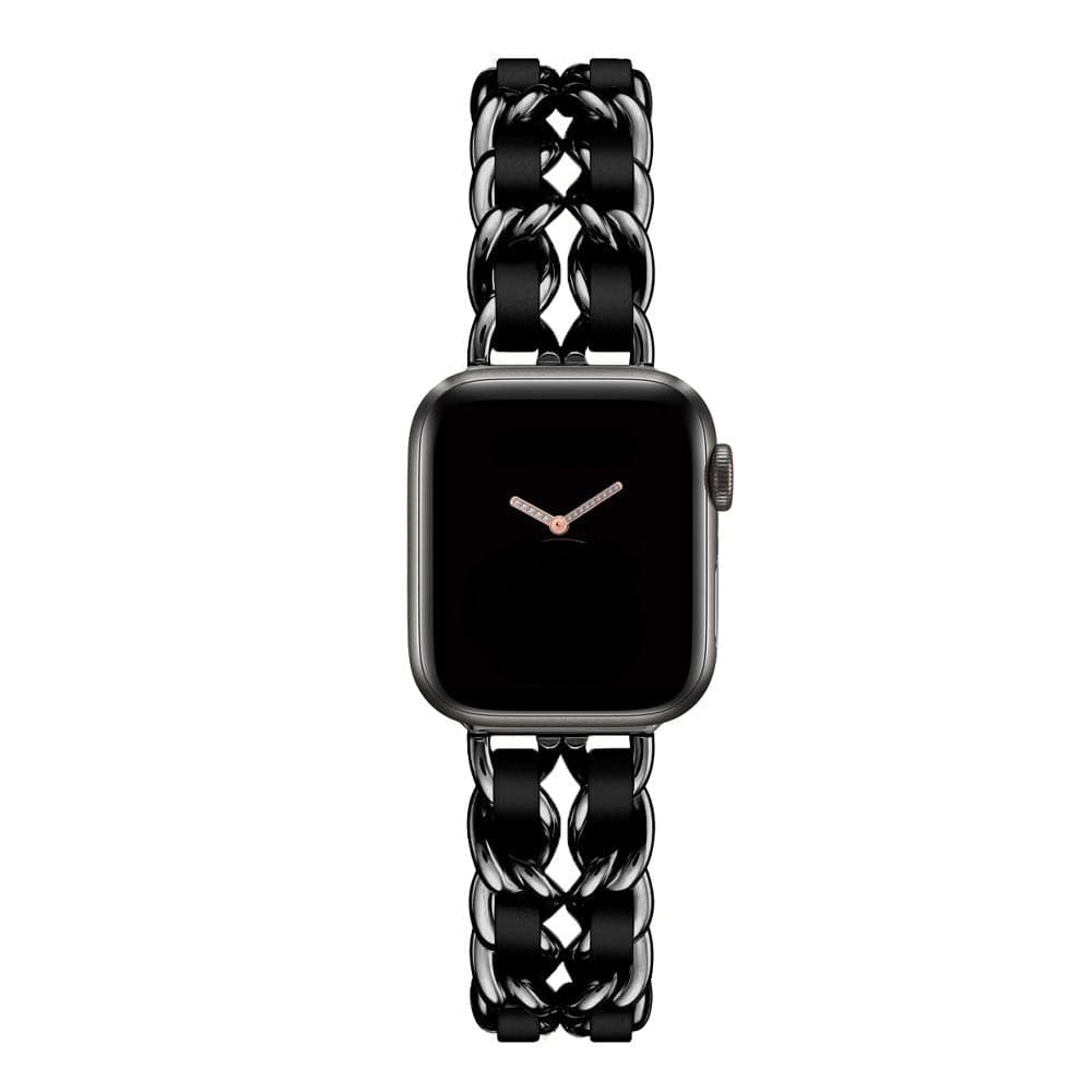 Apple Watch bands Black and black leather 38 40 41 42 44 45 46 49 mm compatible series 1 2 3 4 5 6 7 8 9 10 SE and Ultra 1 2 Luxury Leather Band for Apple Watch - eWatch Band