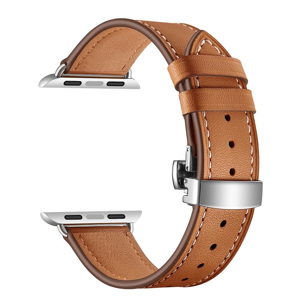 Apple Watch bands Brown Silver 38 40 41 42 44 45 46 49 mm compatible series 1 2 3 4 5 6 7 8 9 10 SE and Ultra 1 2 Leather Band For Apple Watch - eWatch Band