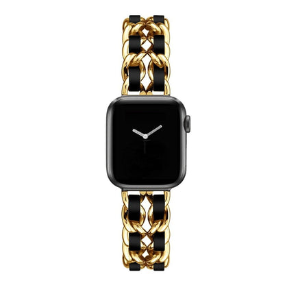 Apple Watch bands Gold and black 38 40 41 42 44 45 46 49 mm compatible series 1 2 3 4 5 6 7 8 9 10 SE and Ultra 1 2 Luxury Leather Band for Apple Watch - eWatch Band