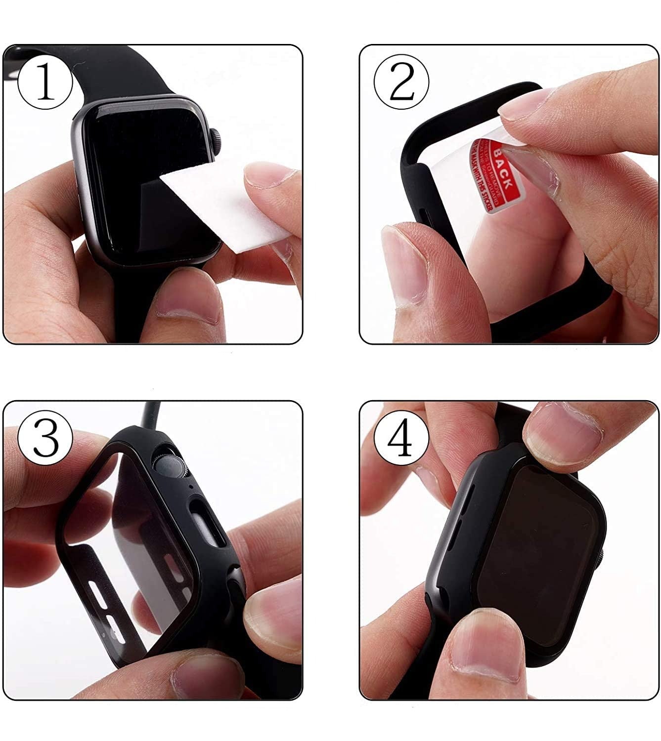 How to install a case and tempered glass on an Apple Watch 38 40 41 42 44 45 46 compatible series 1 2 3 4 5 6 7 8 9 10 and SE Apple Watch case and screen protector - eWatch Band