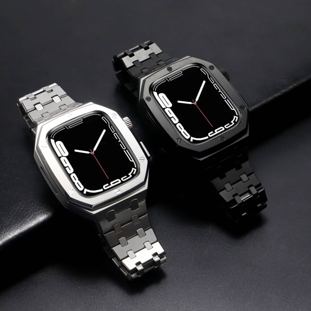 Apple Watch cases straps Silver and black Luxury Apple Watch Band - eWatch Band