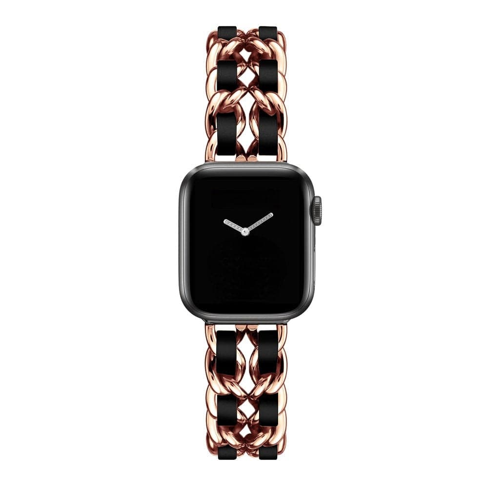 Apple Watch bands Rose Gold and black 38 40 41 42 44 45 46 49 mm compatible series 1 2 3 4 5 6 7 8 9 10 SE and Ultra 1 2 Luxury Leather Band for Apple Watch - eWatch Band